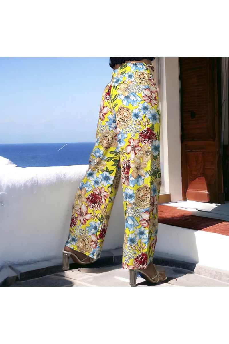 Yellow flower pattern palazzo pants - 3