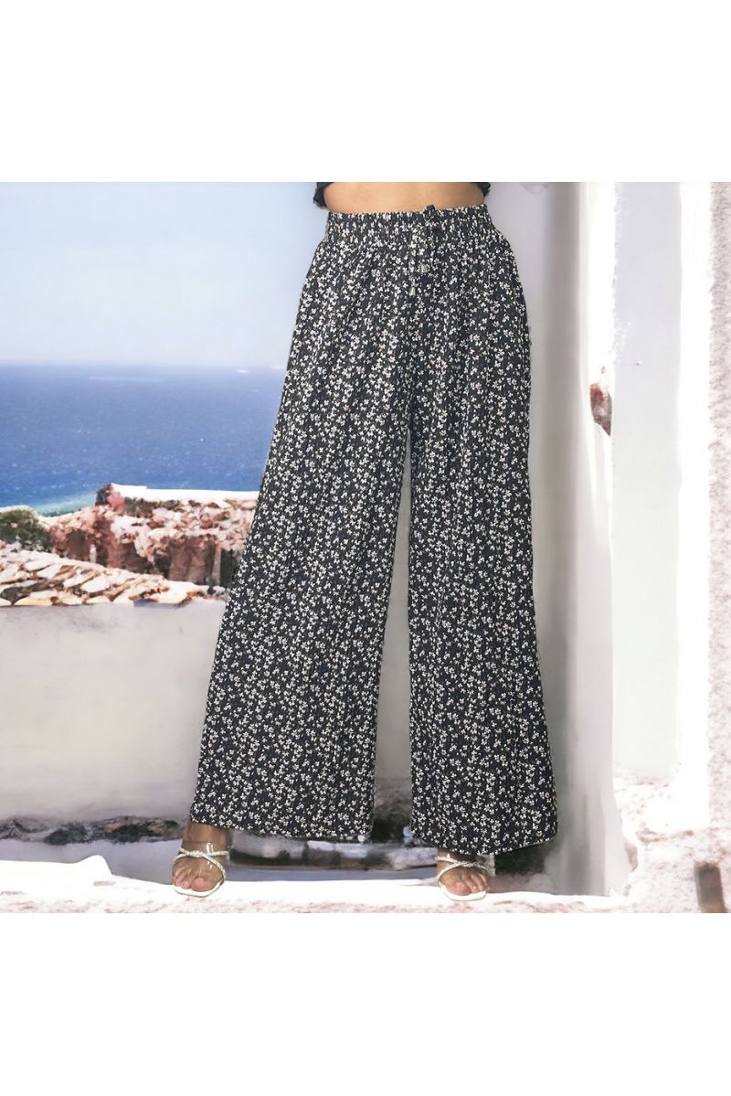 Black floral pleated palazzo pants - 1