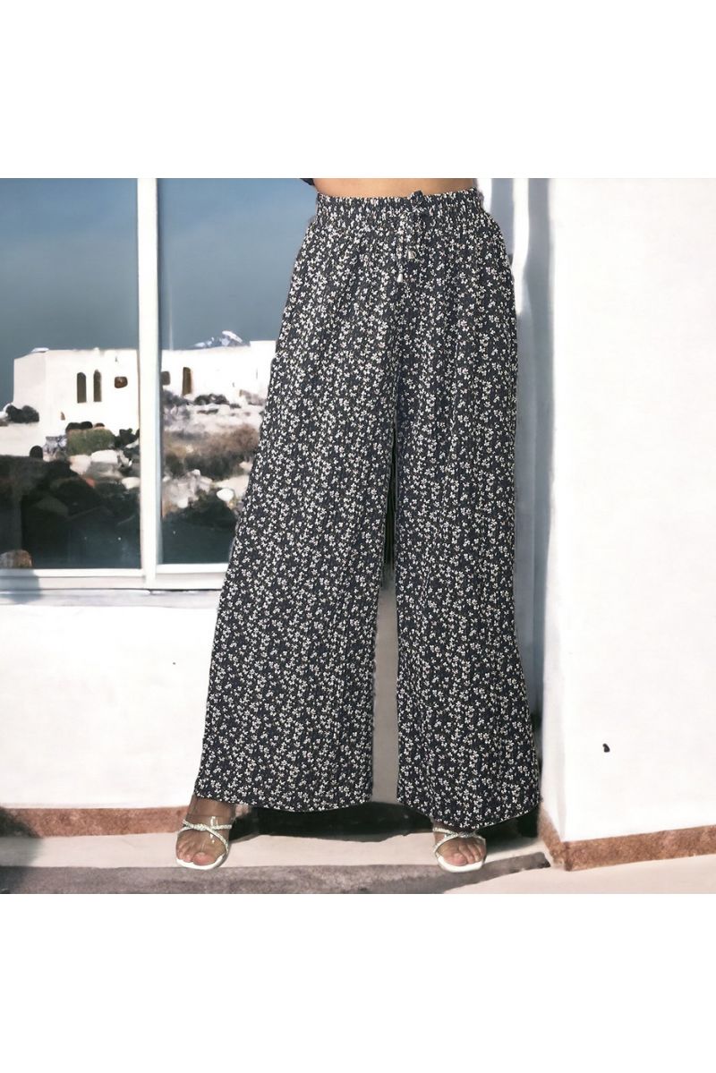 Black floral pleated palazzo pants - 2
