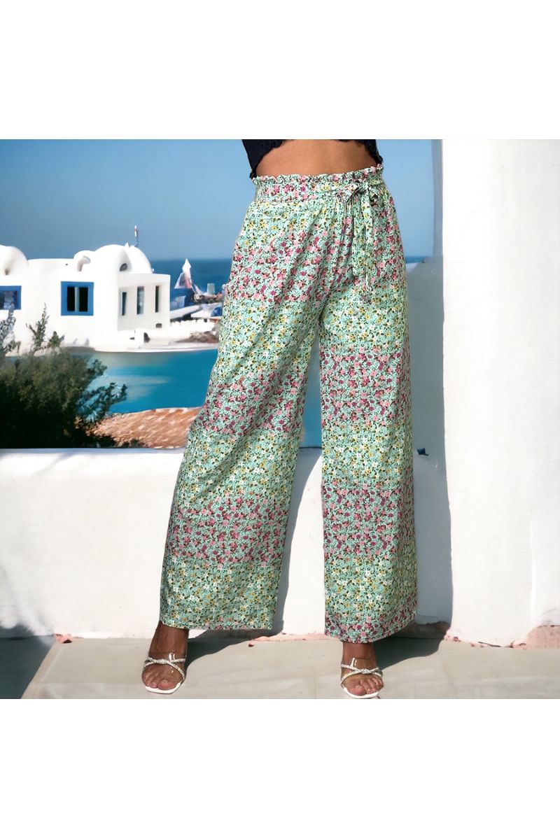 Green floral pattern palazzo pants - 1