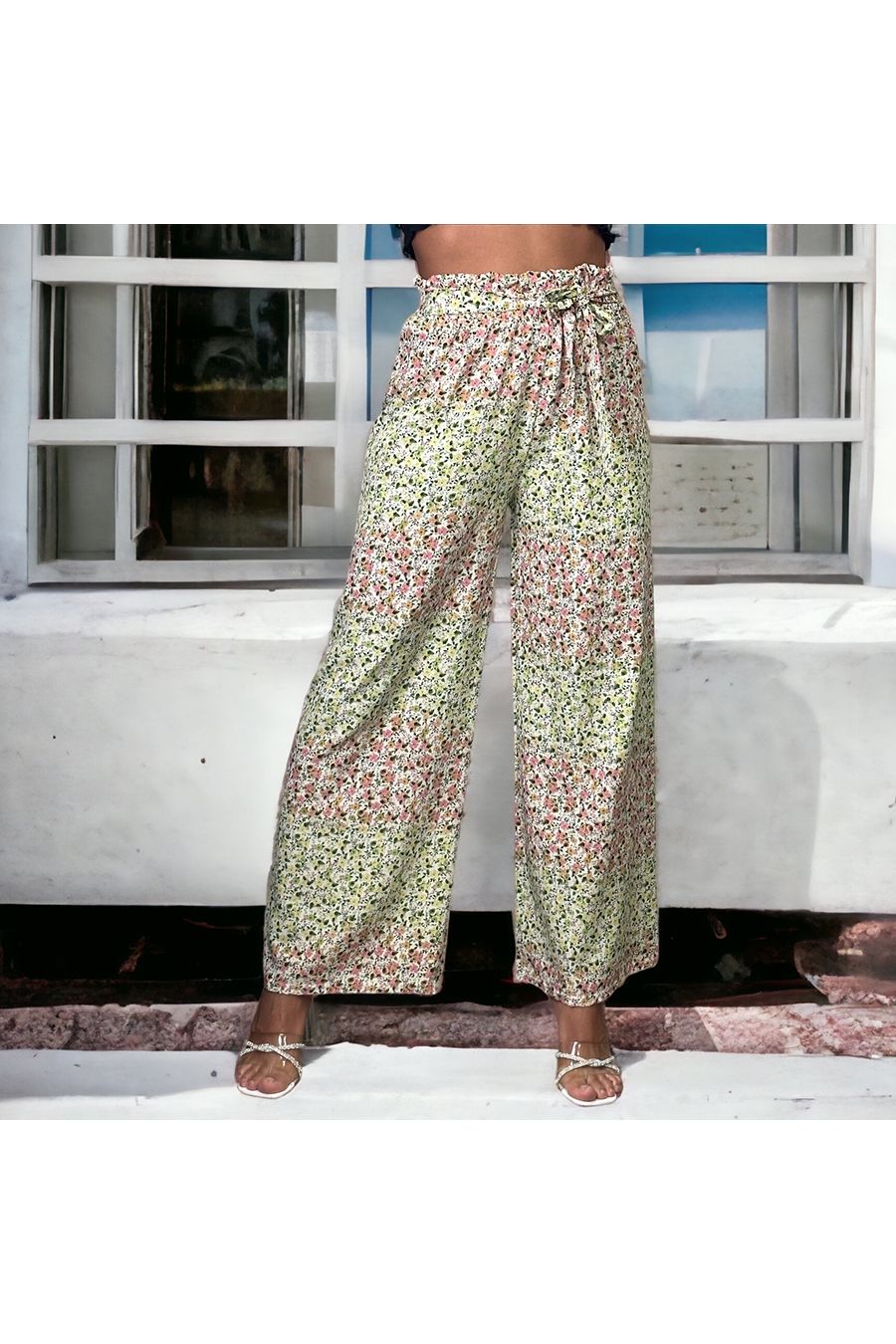 Pistachio floral pattern palazzo pants - 1