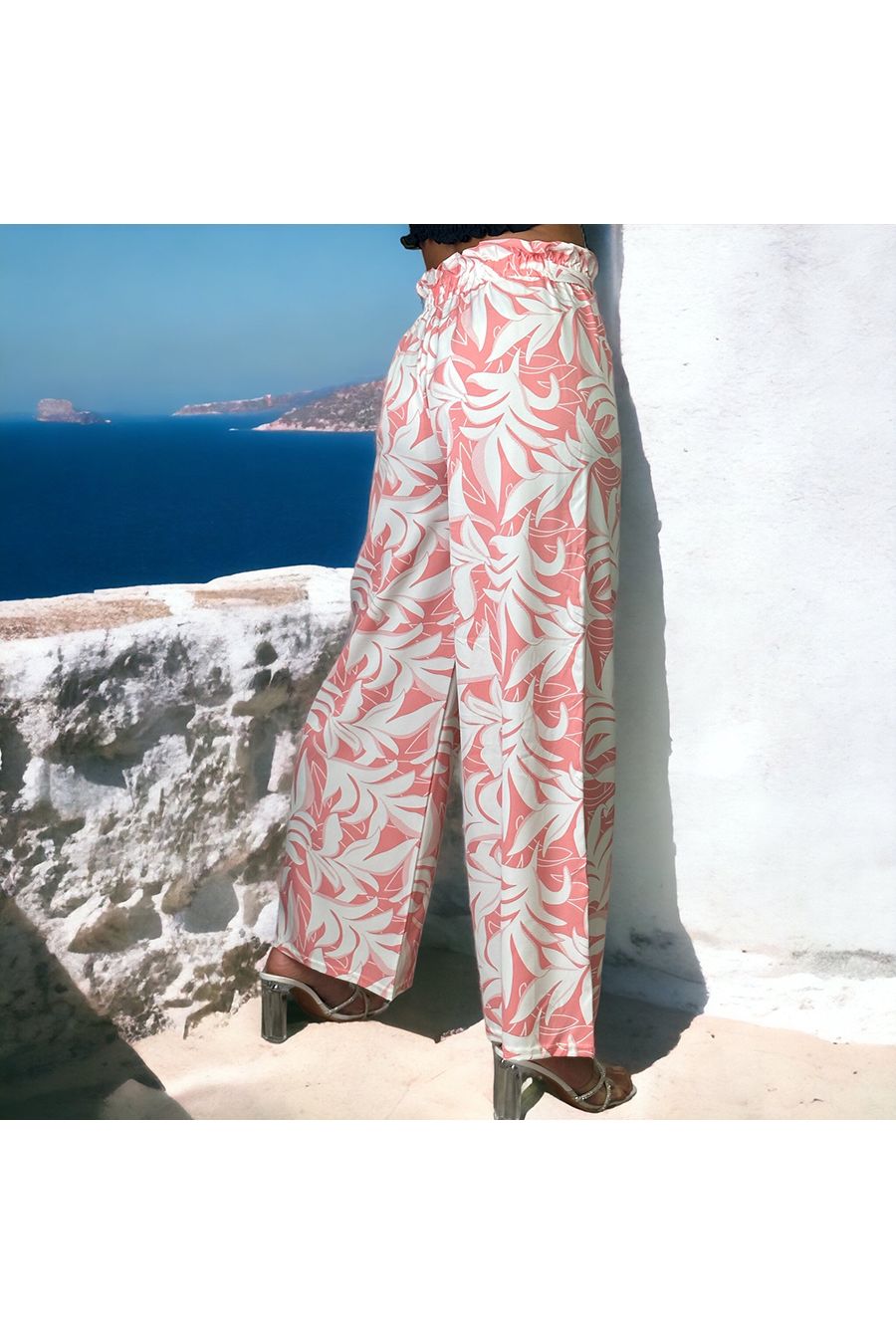 Tropical print pink palazzo pants - 3