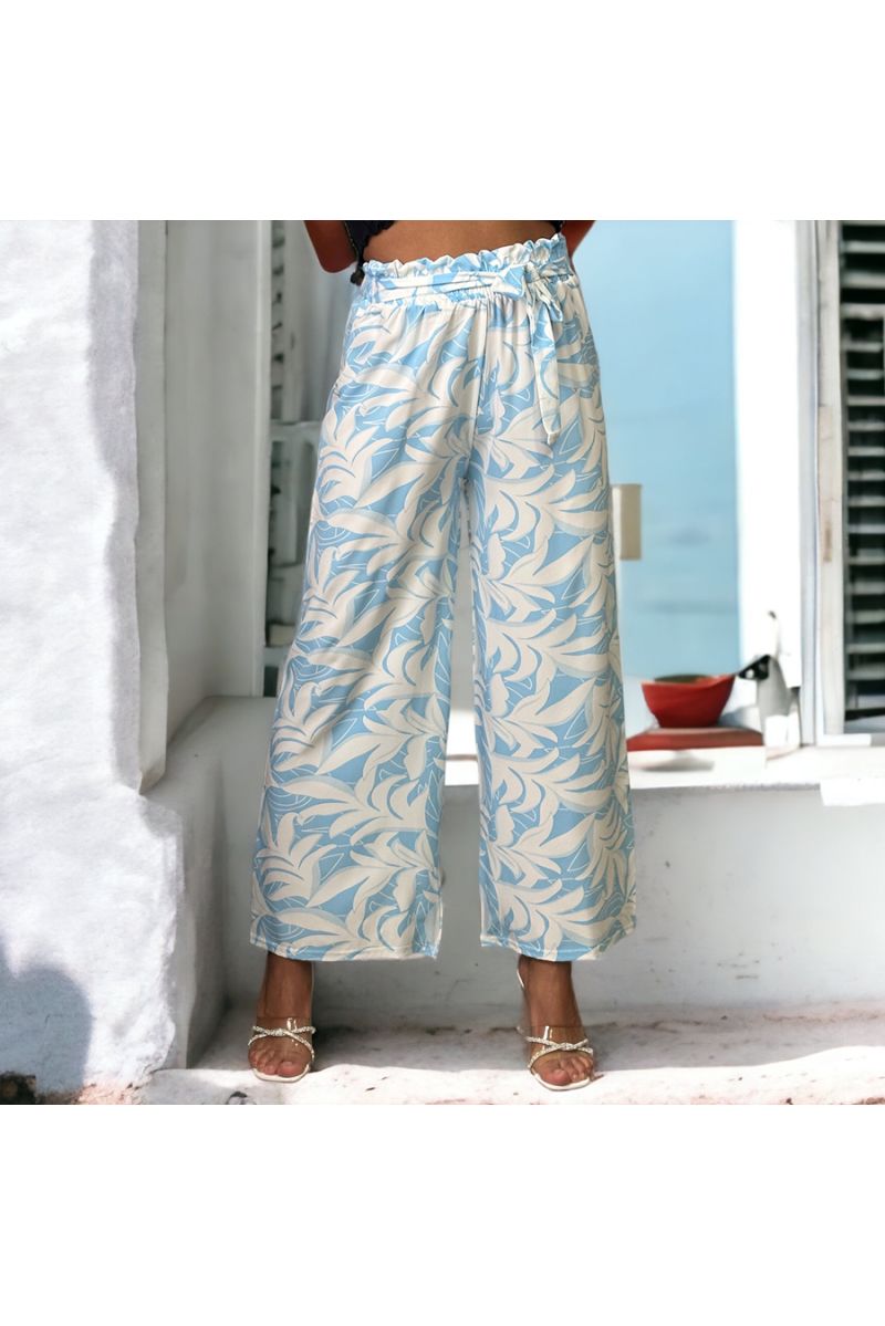 Turquoise tropical print palazzo pants - 2