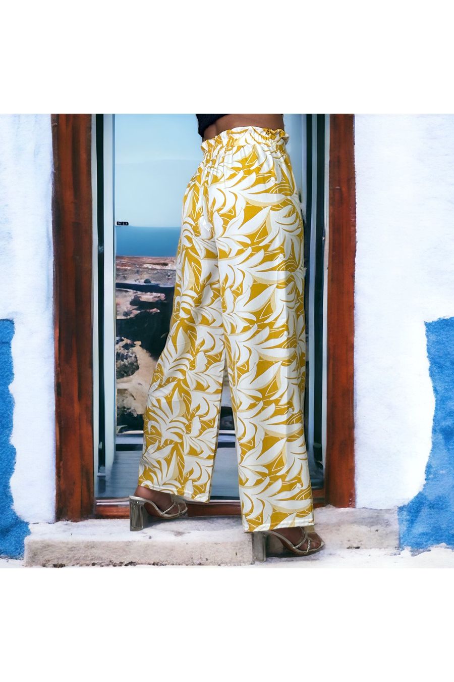 Mustard tropical print palazzo pants - 3