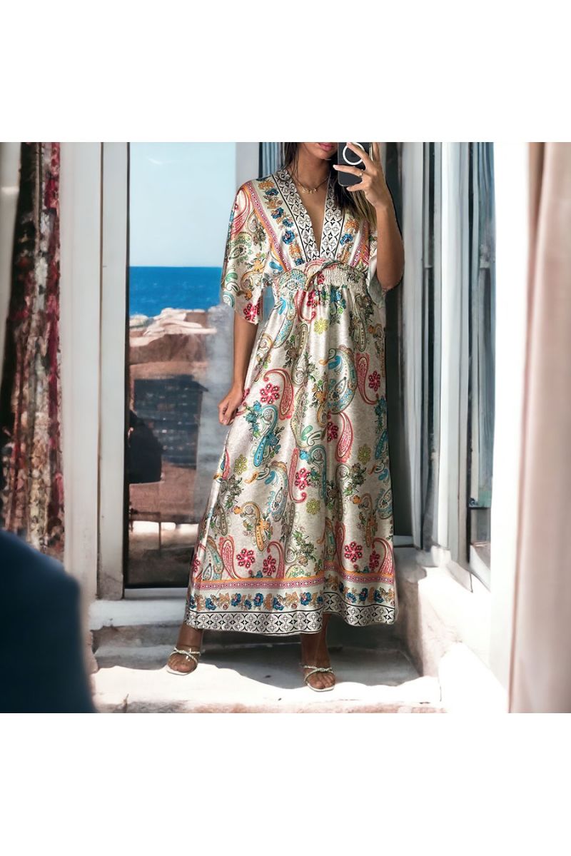 Robe satiné beige - 1