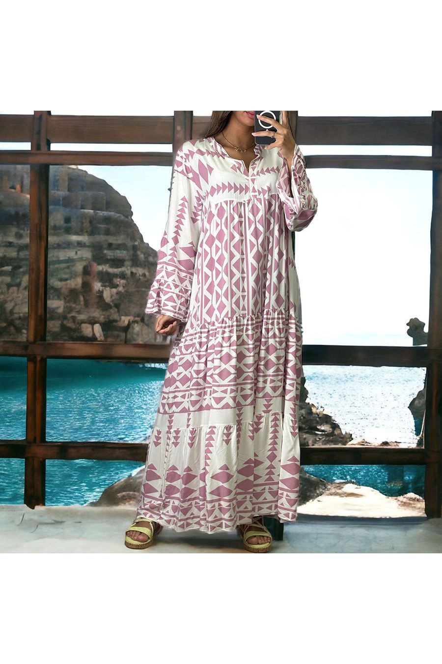 Longue robe lila géométrique - 1