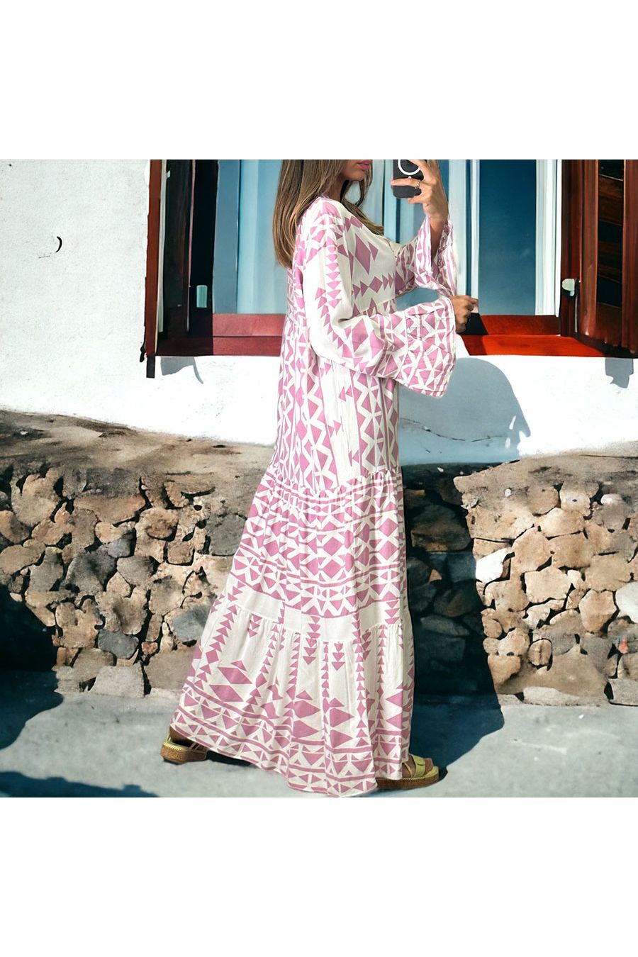 Lange geometrische lila jurk - 3