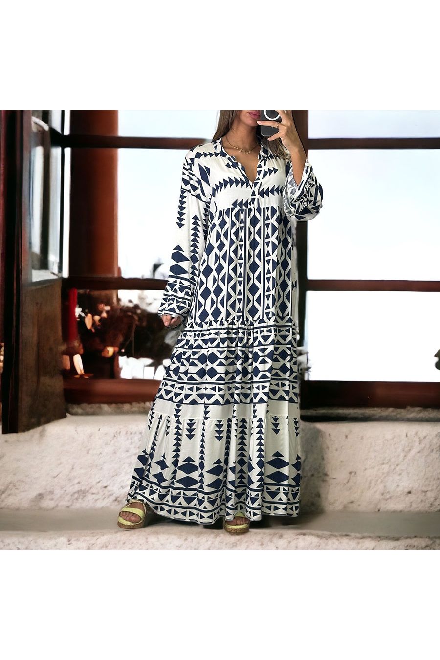 Long geometric navy dress - 1