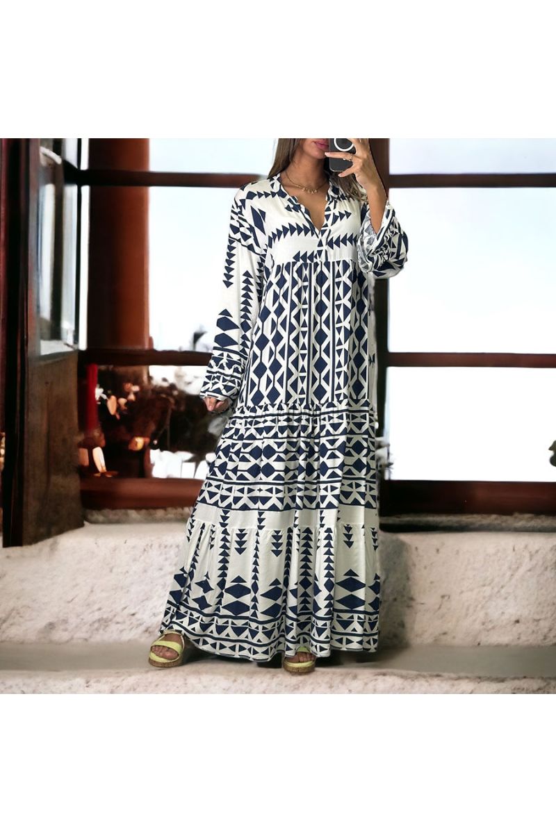 Long geometric navy dress - 1 Long geometric navy dress - 1