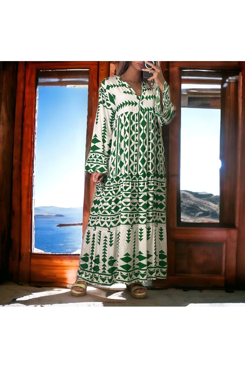 Longue robe vert géométrique - 1