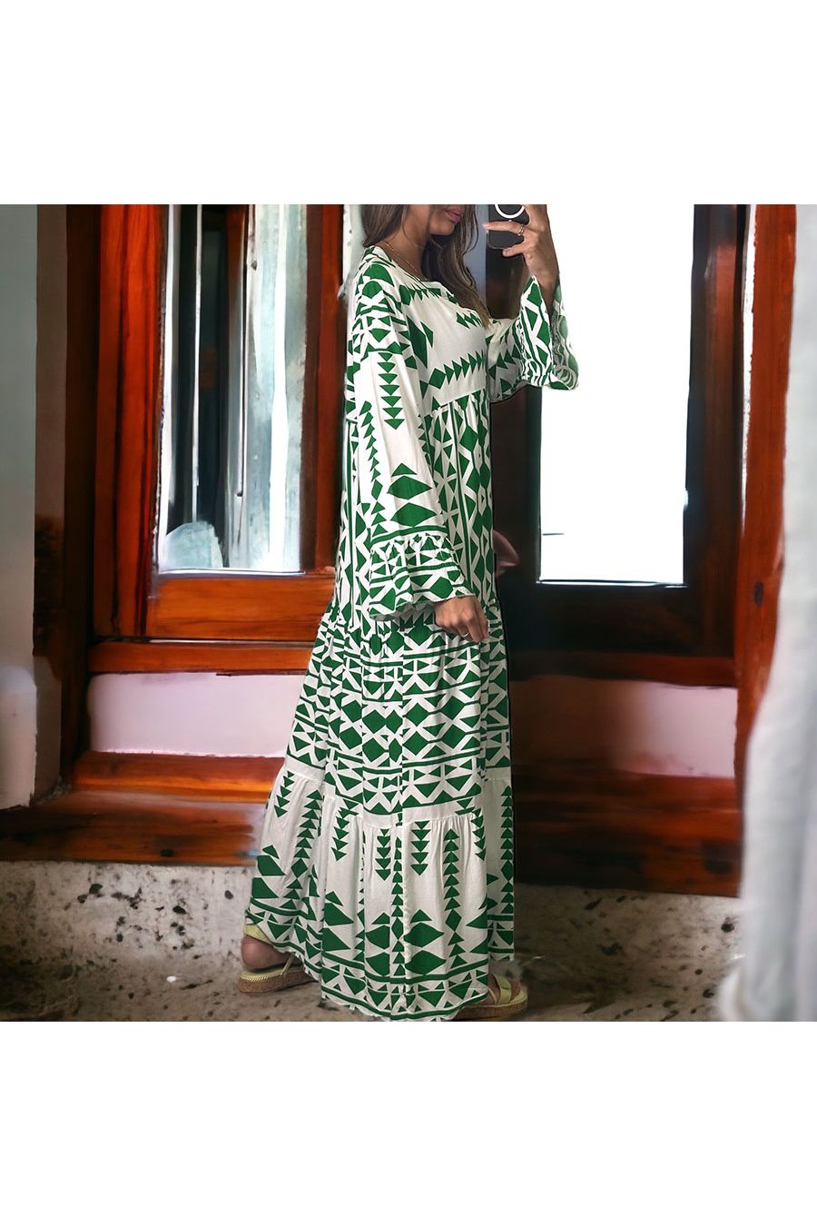 Long geometric green dress - 2