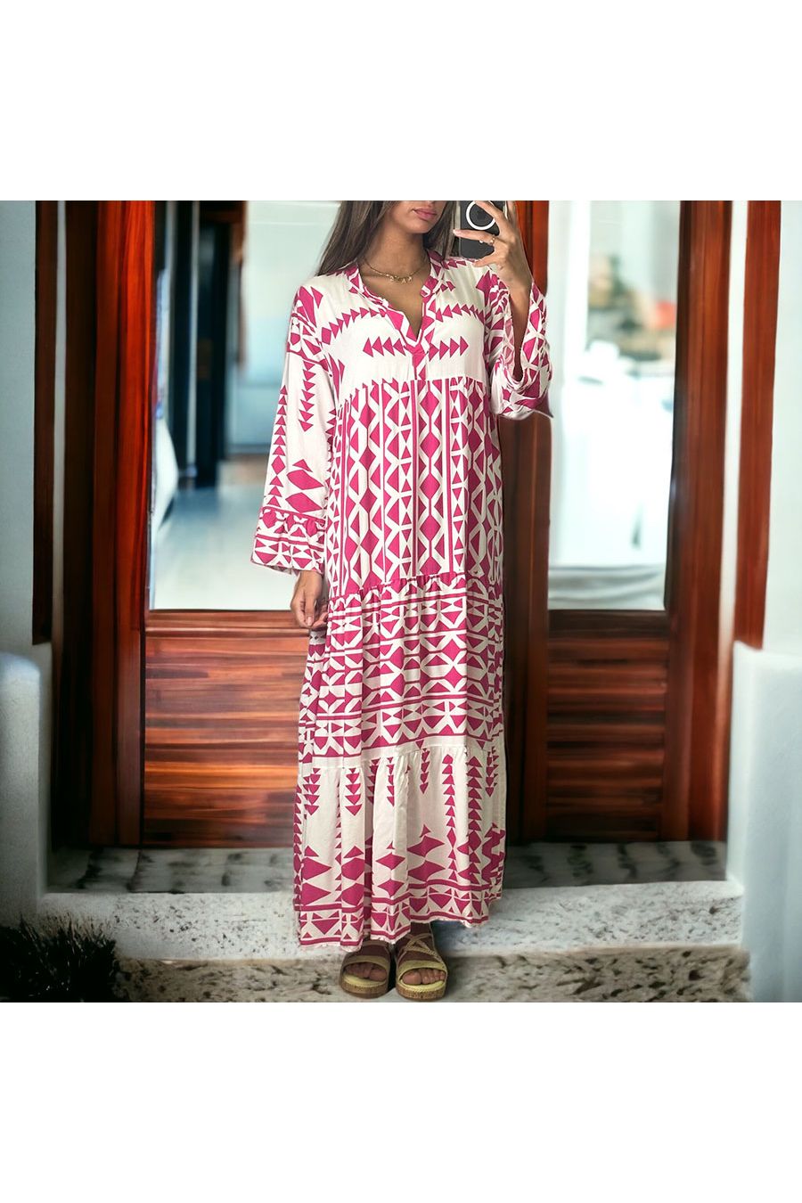 Long geometric fuchsia dress - 1