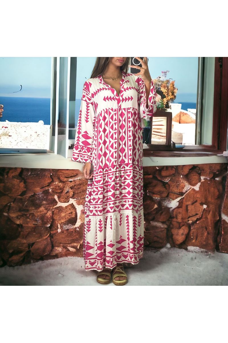 Long geometric fuchsia dress - 2