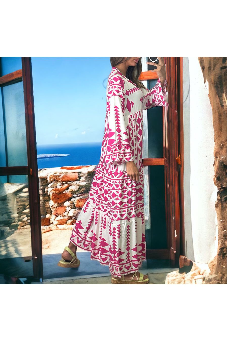 Long geometric fuchsia dress - 3