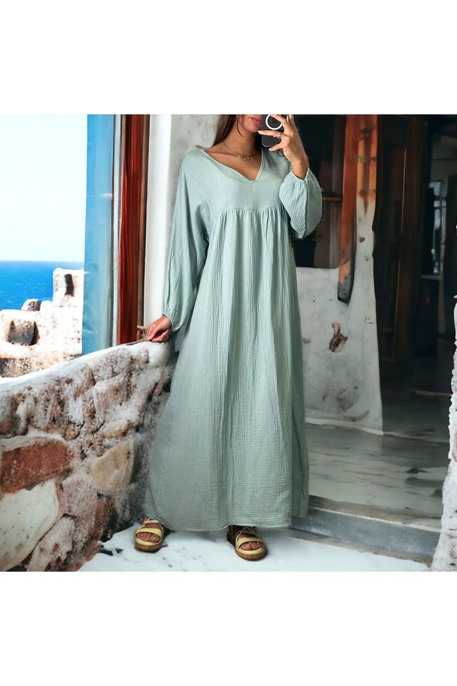 Long water green dress - 1