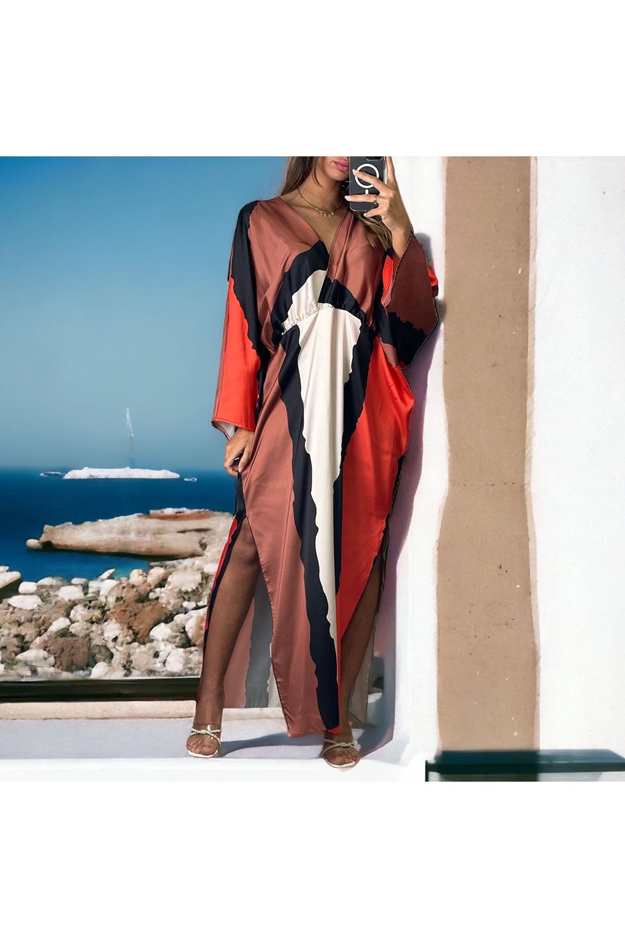 Long brown satin dress - 1