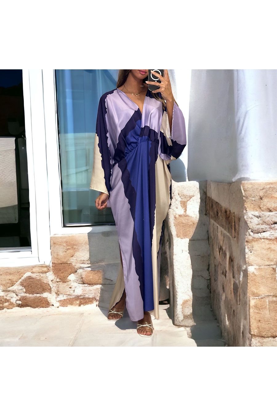 Long lilac satin dress - 1