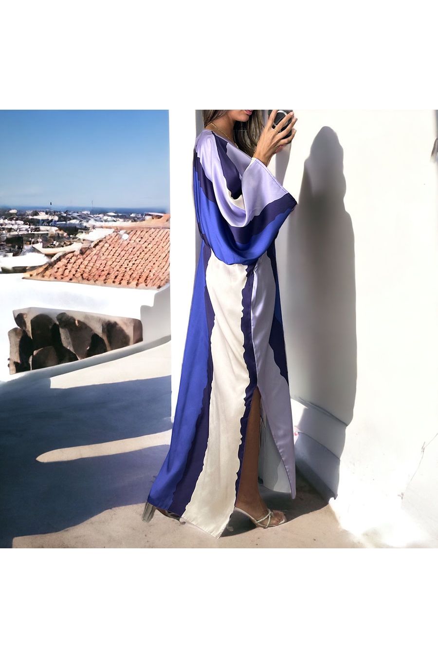 Lange lila satijnen jurk - 4