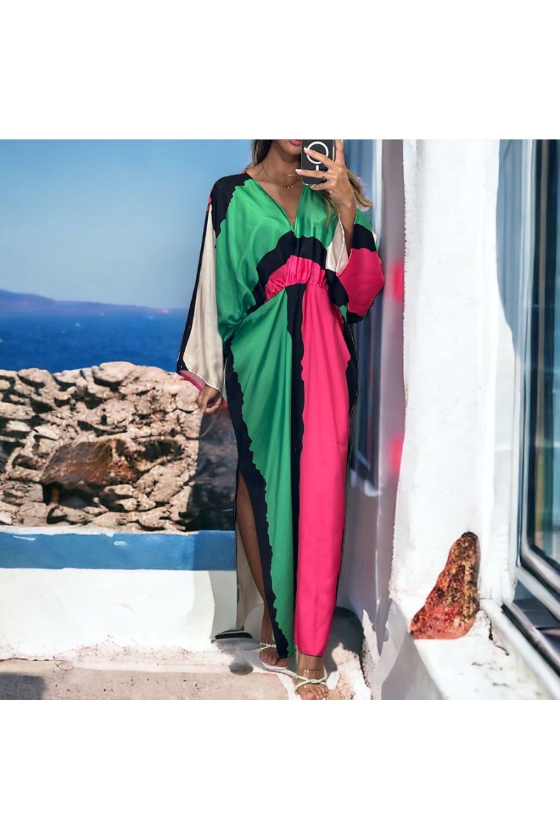 Long satin green dress - 1