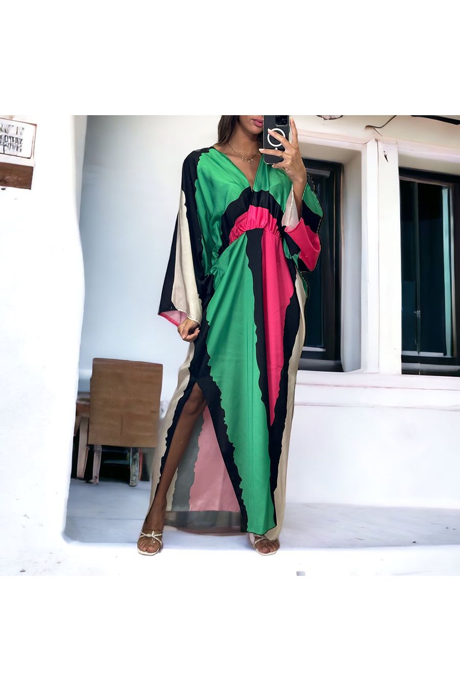 Long satin green dress - 2