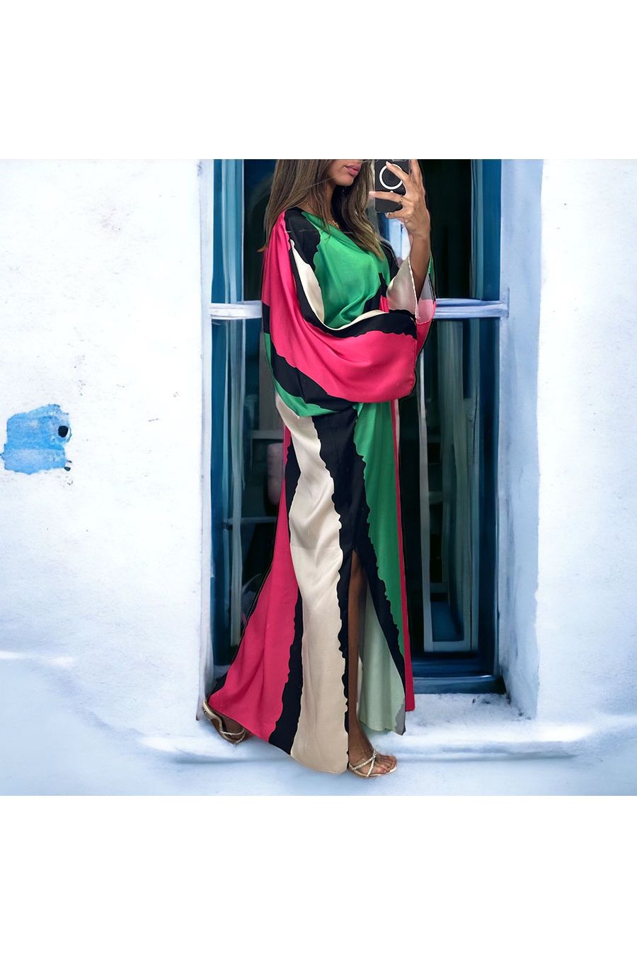 Long satin green dress - 3