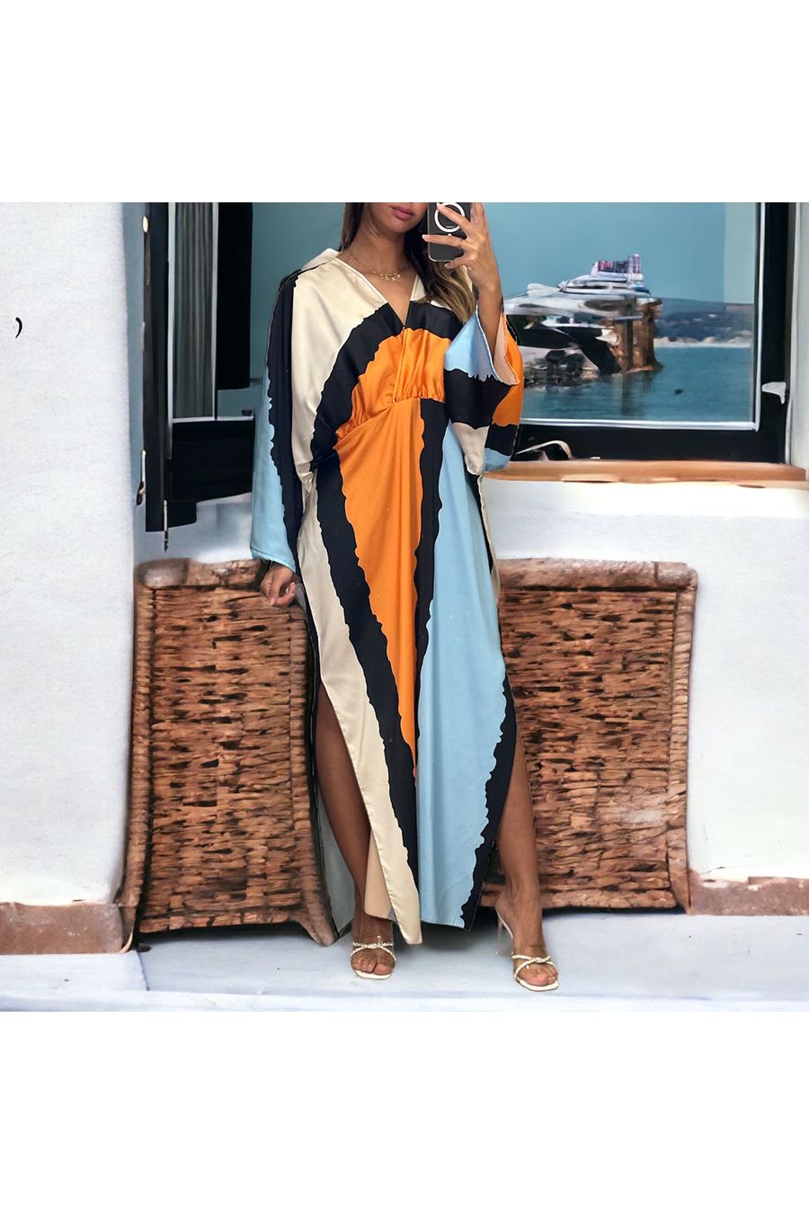 Long orange satin dress - 1