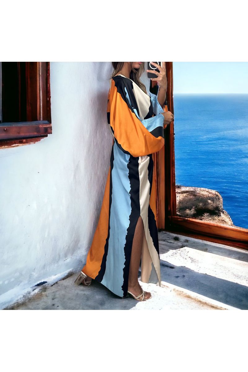 Longue robe orange satiné - 3