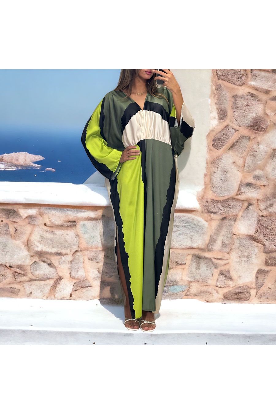 Long satin green dress - 1