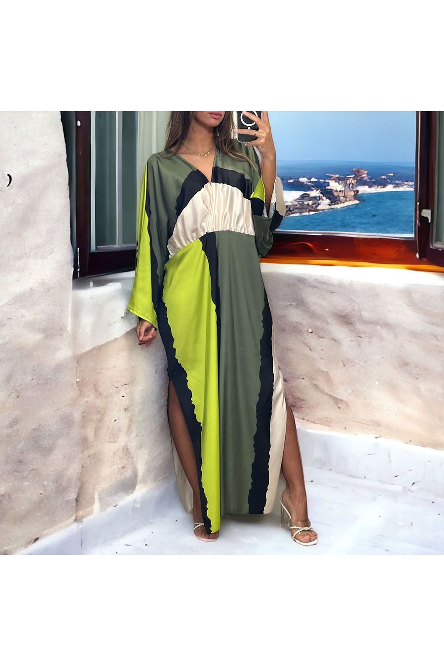 Long satin green dress - 2