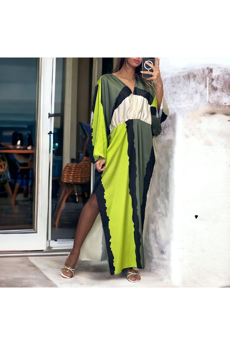 Long satin green dress - 4