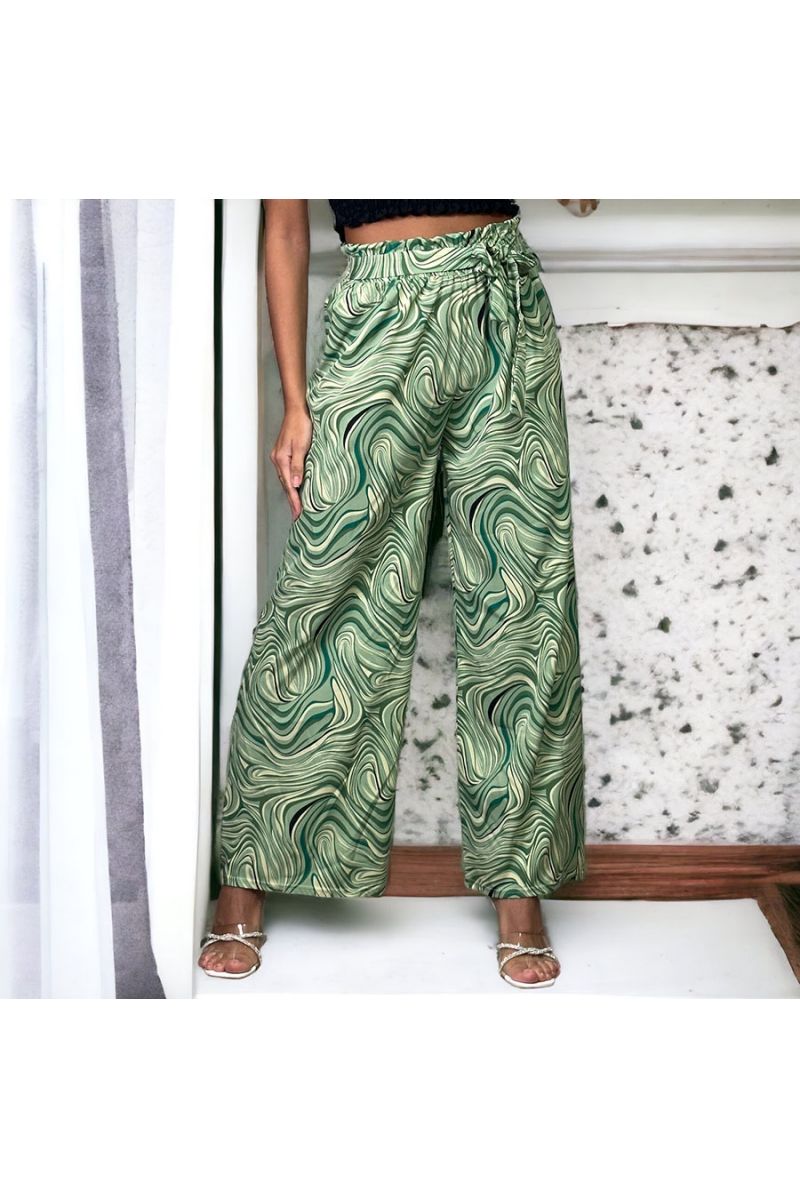 Green print palazzo pants - 1