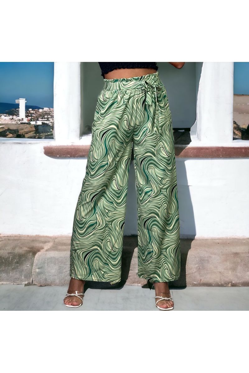 Green print palazzo pants - 2