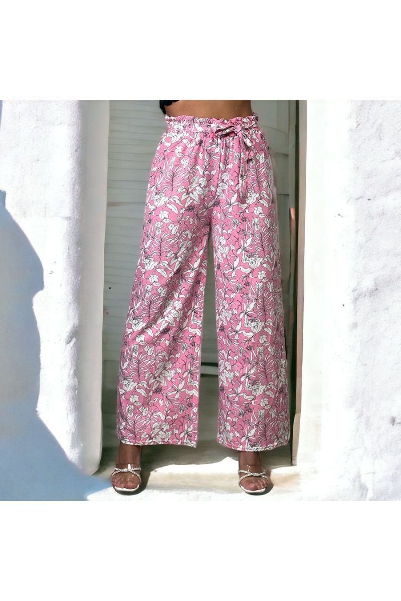 Pantalon palazzo imprimé fleuris rose - 2 Pantalon palazzo imprimé fleuris rose - 2