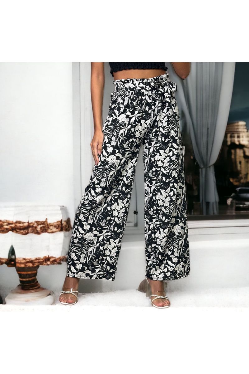 Black floral print palazzo pants - 1 Black floral print palazzo pants - 1
