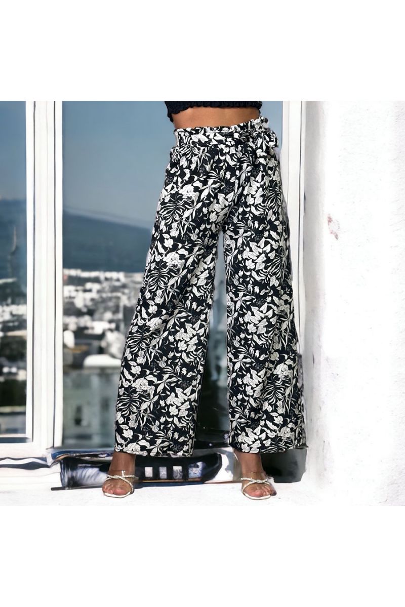 Pantalon palazzo imprimé fleuris noir - 2 Pantalon palazzo imprimé fleuris noir - 2