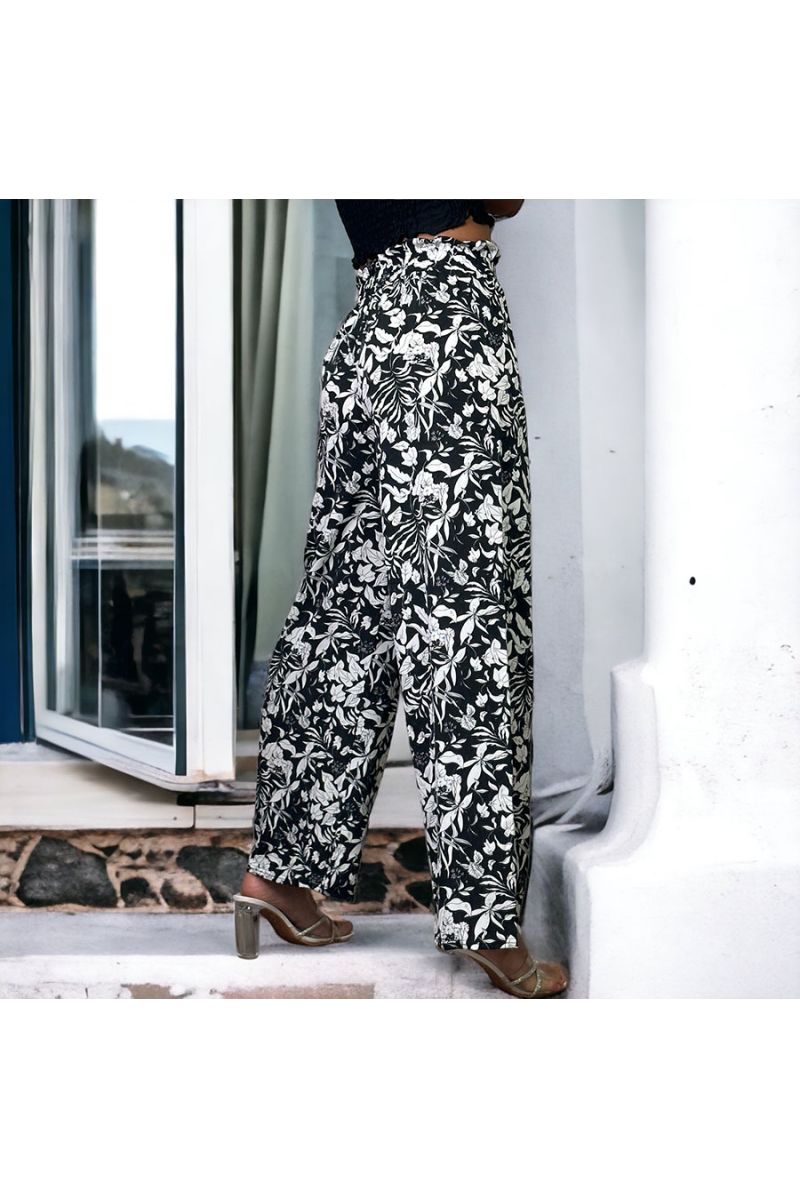 Pantalon palazzo imprimé fleuris noir - 3 Pantalon palazzo imprimé fleuris noir - 3