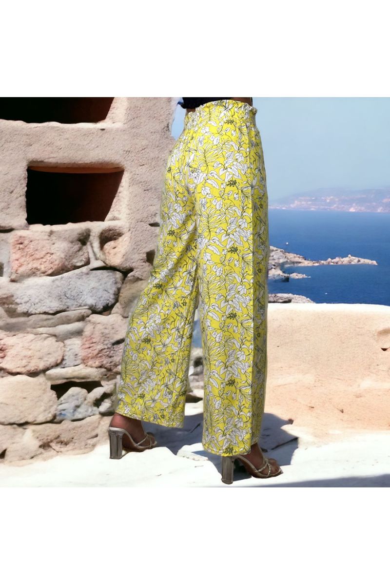 Yellow floral print palazzo pants - 3