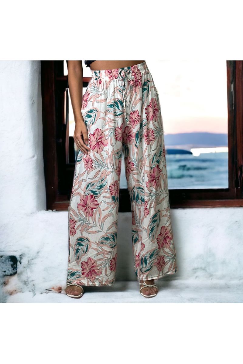 Pantalon palazzo blanc imprimé fleuris - 1 Pantalon palazzo blanc imprimé fleuris - 1