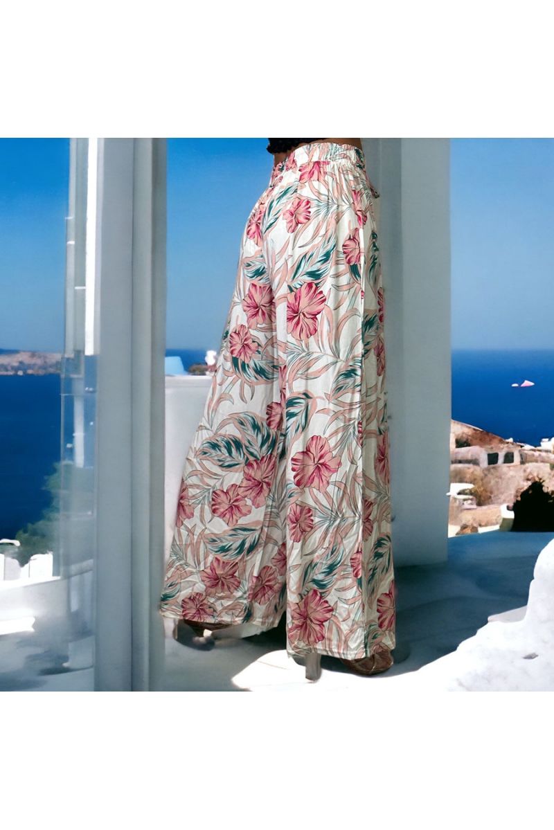 Pantalon palazzo blanc imprimé fleuris - 2 Pantalon palazzo blanc imprimé fleuris - 2