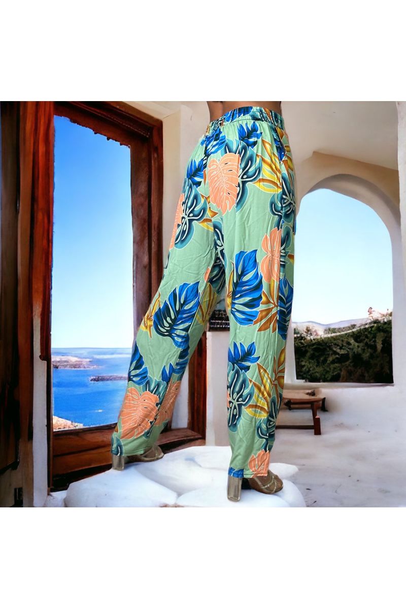 Green tropical print palazzo pants - 3