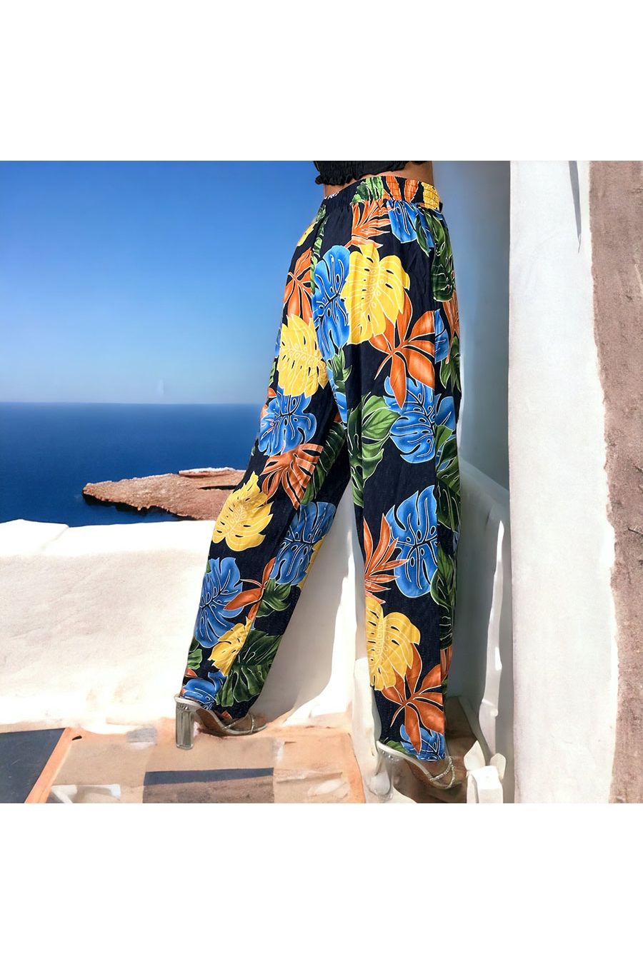 Pantalon palazzo marine imprimé tropical - 3