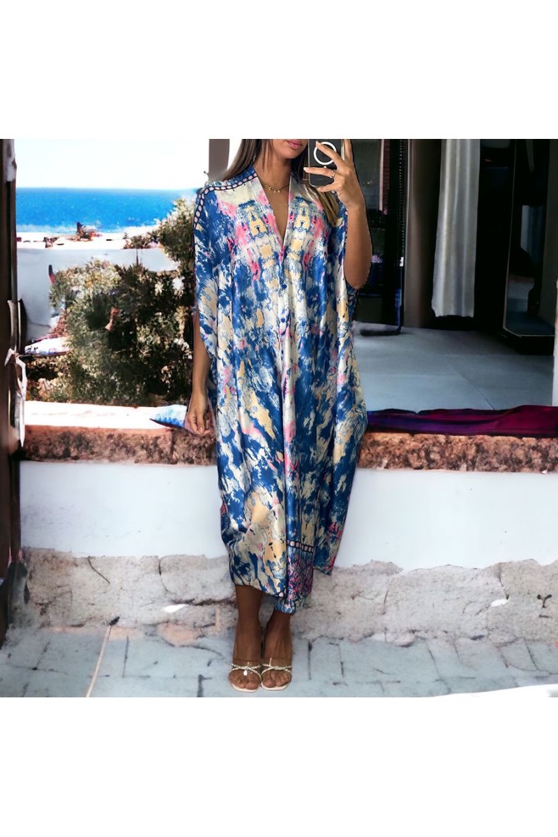 Oversized royal pattern satin buttoned dress - 2