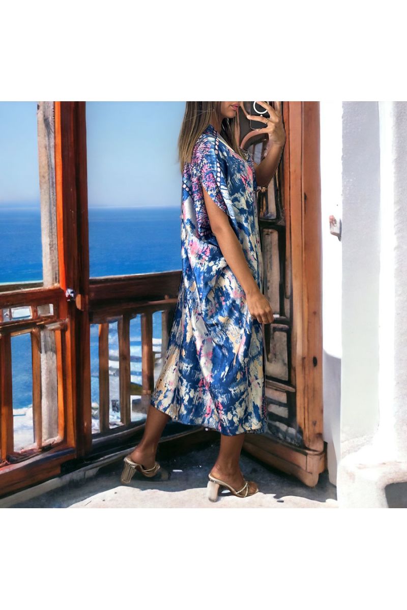 Oversized royal pattern satin buttoned dress - 3