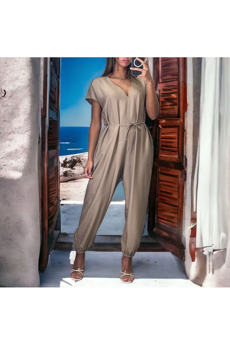 Combinaison col V over size taupe  - 2