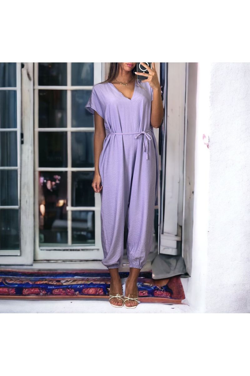 Lilac oversized V-neck jumpsuit - 1