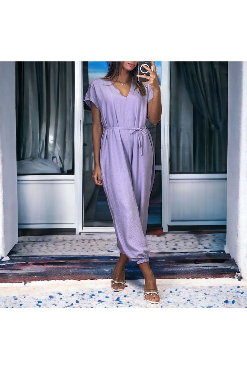 Lilac oversized V-neck jumpsuit - 2