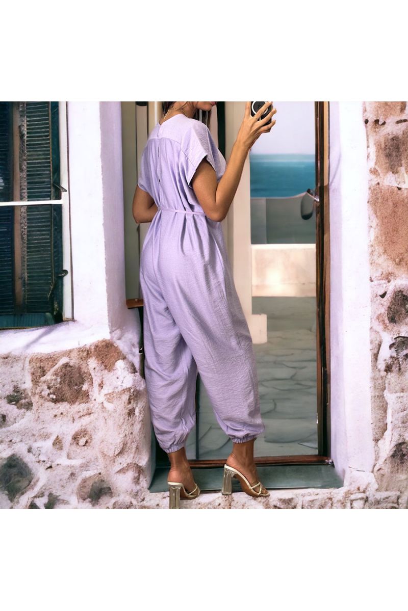 Lilac oversized V-neck jumpsuit - 3