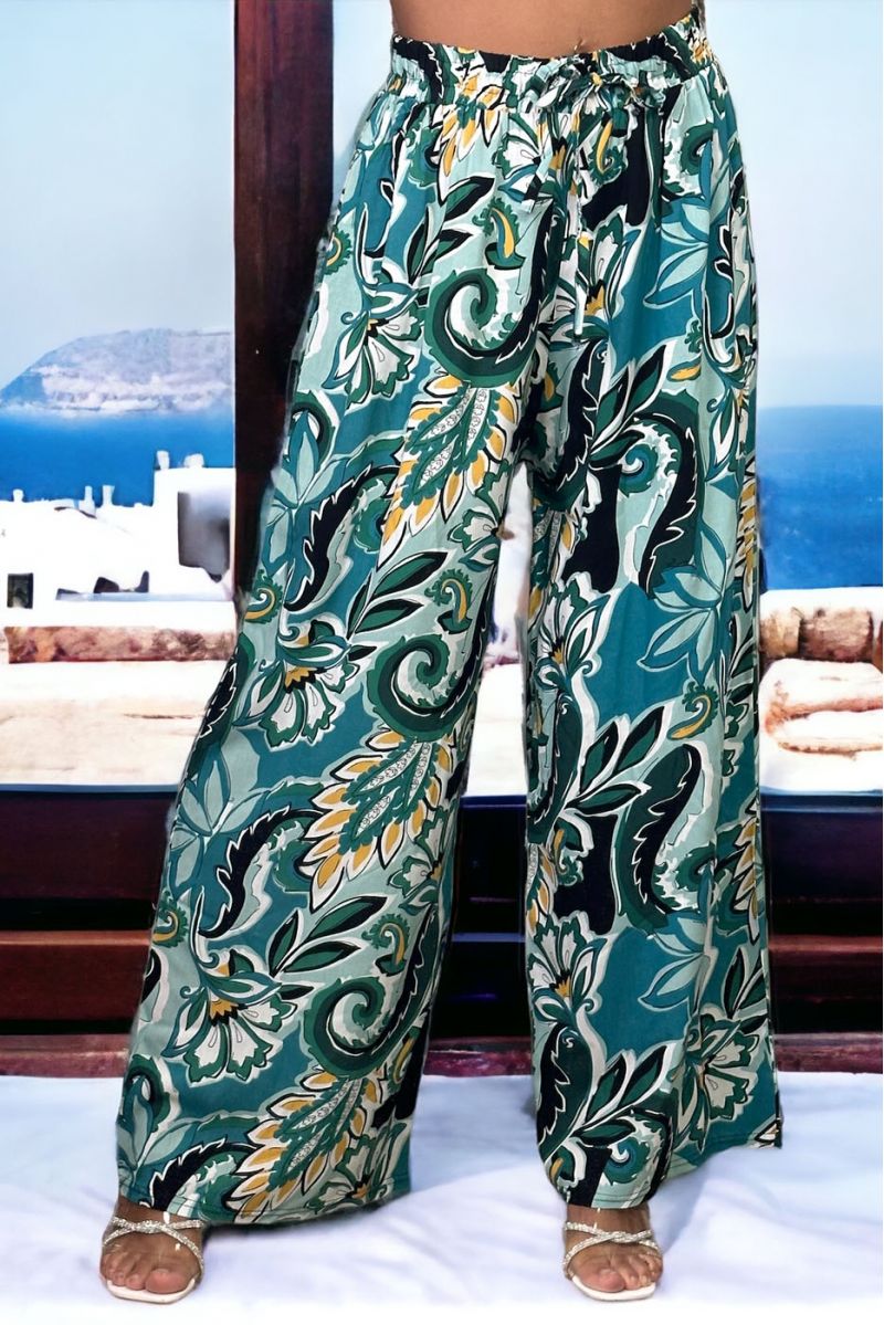 Pantalon palazzo vert imprimé - 2