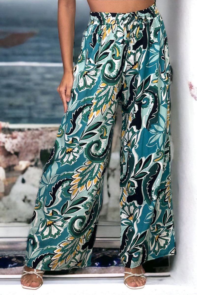 Pantalon palazzo vert imprimé - 3