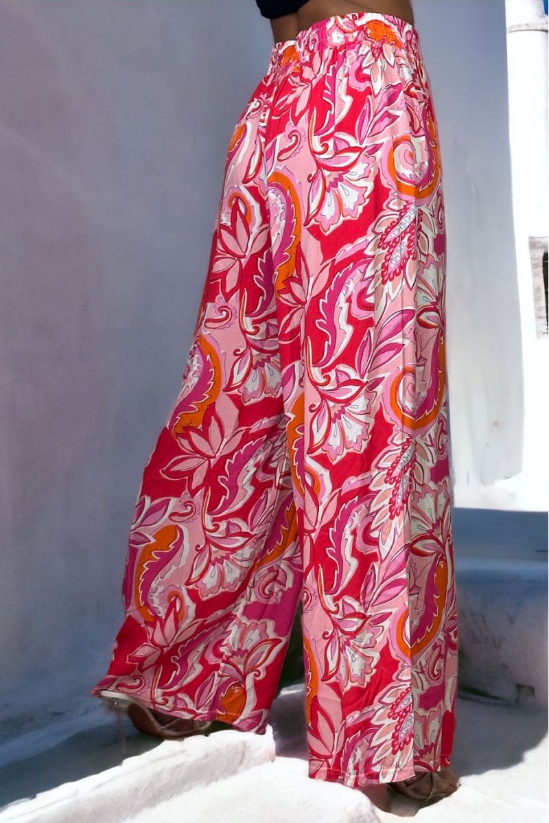 Fuchsia palazzo broek met print - 1